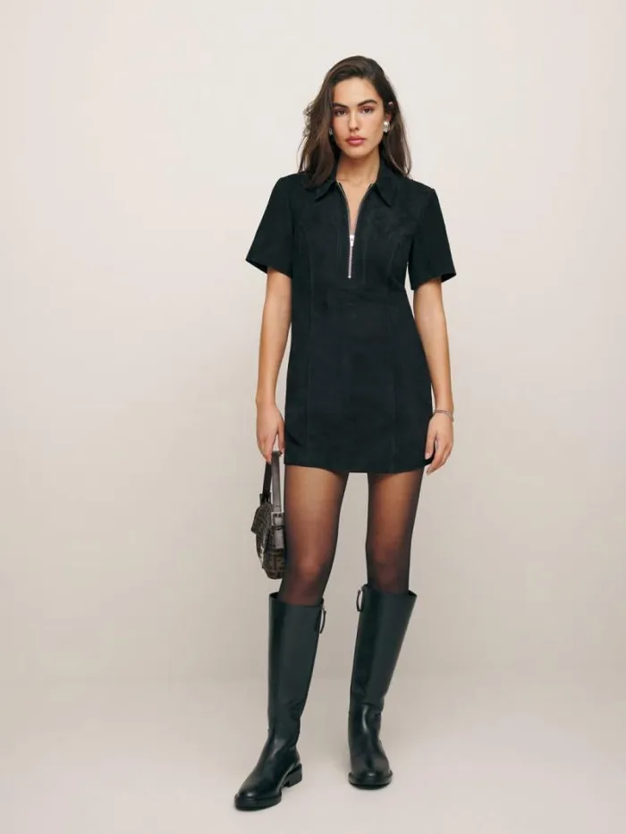 The Reformation Veda Loeb Suede Dress Black Suede 8211 Clothing
