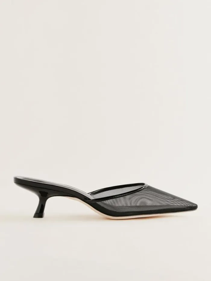 The Reformation Wilda Kitten Mule Black Mesh 8211 Shoes