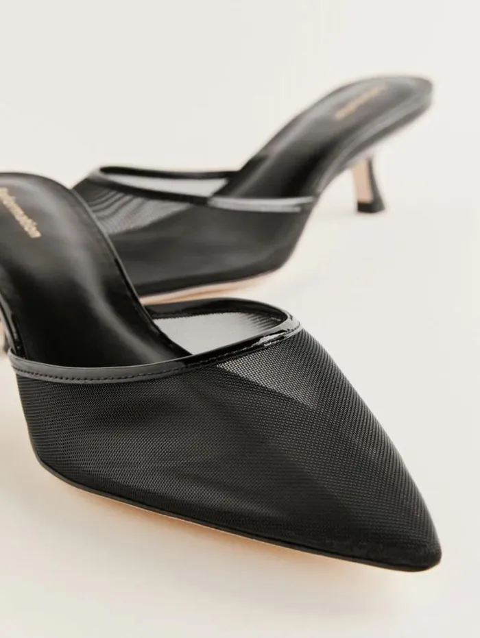 The Reformation Wilda Kitten Mule Black Mesh 8211 Shoes