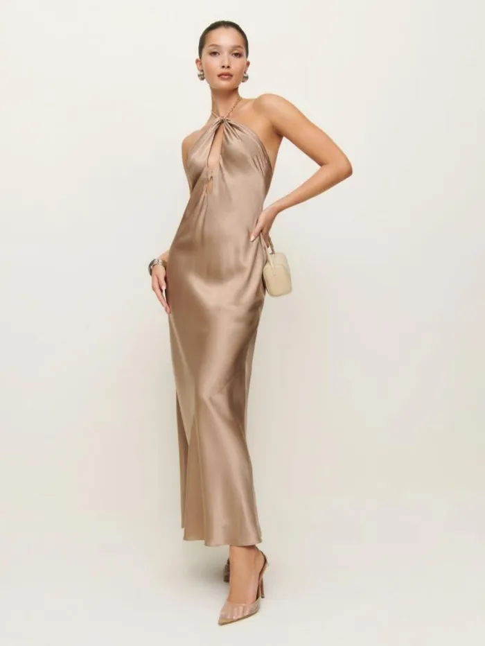 The Reformation Yesenia Silk Dress Macadamia 8211 Clothing
