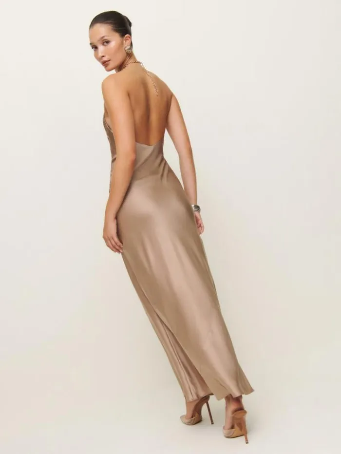 The Reformation Yesenia Silk Dress Macadamia 8211 Clothing