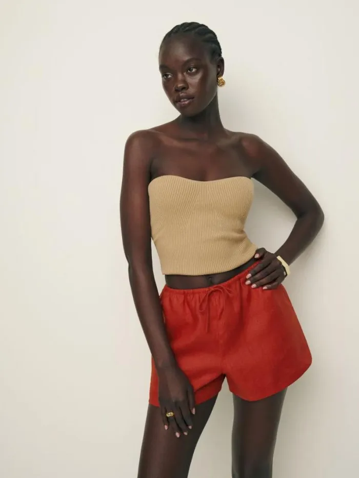 The Reformation Zoey Linen Short Blood Orange 8211 Clothing