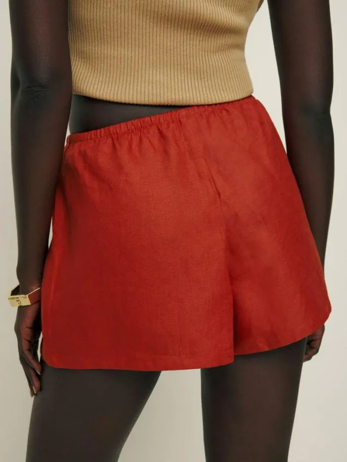 The Reformation Zoey Linen Short Blood Orange 8211 Clothing