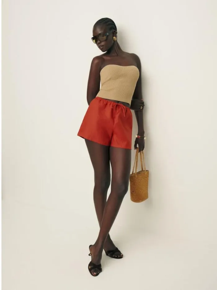 The Reformation Zoey Linen Short Blood Orange 8211 Clothing