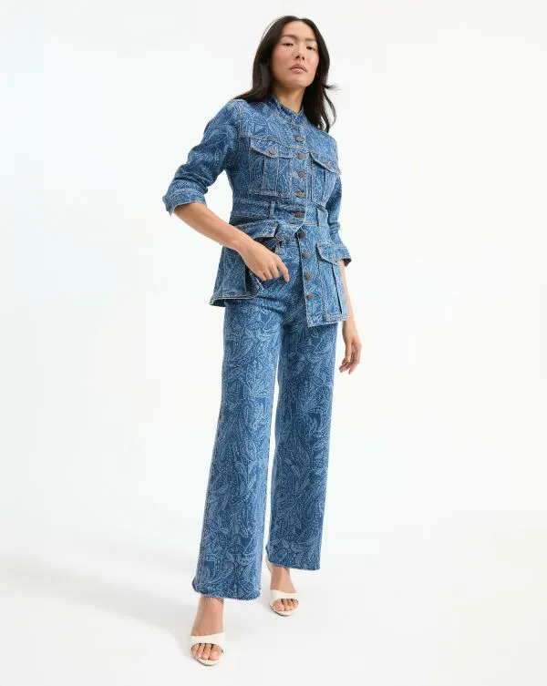 Tika Denim Jacket Atlantic Paisley Women Veronica Beard Jackets and Outerwear