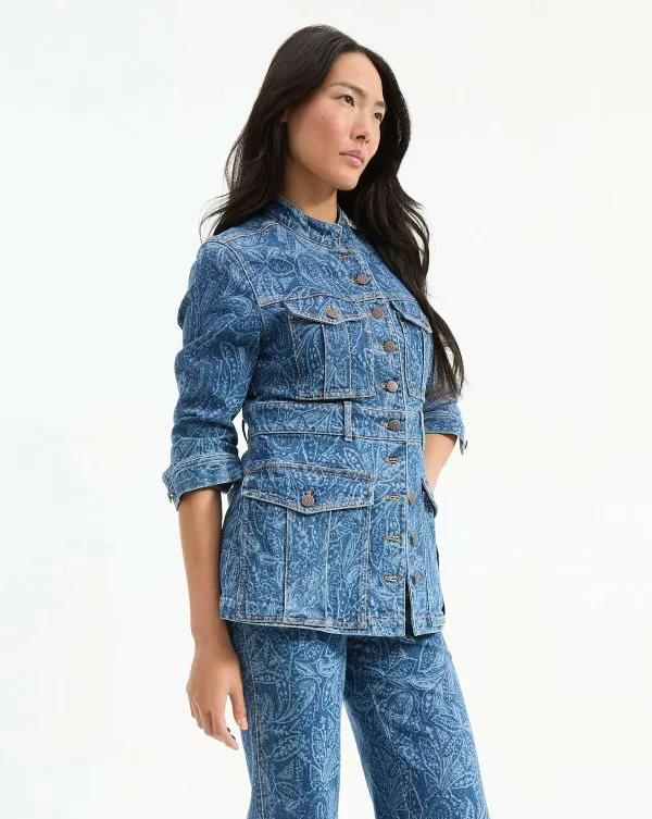 Tika Denim Jacket Atlantic Paisley Women Veronica Beard Jackets and Outerwear