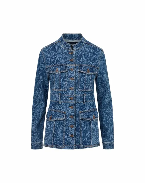 Tika Denim Jacket Atlantic Paisley Women Veronica Beard Jackets and Outerwear