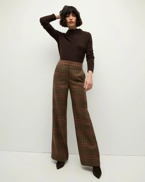 Tonelli Plaid Pant Camelandblack Women Veronica Beard Pants