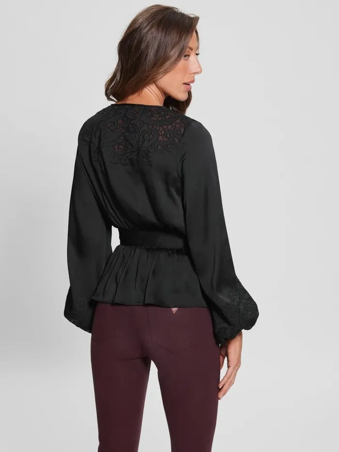 Tops Eco Adora Wrap Top Black 8211 GUESS Women Tops Eco Adora Wrap Top Black 8211 GUESS Women