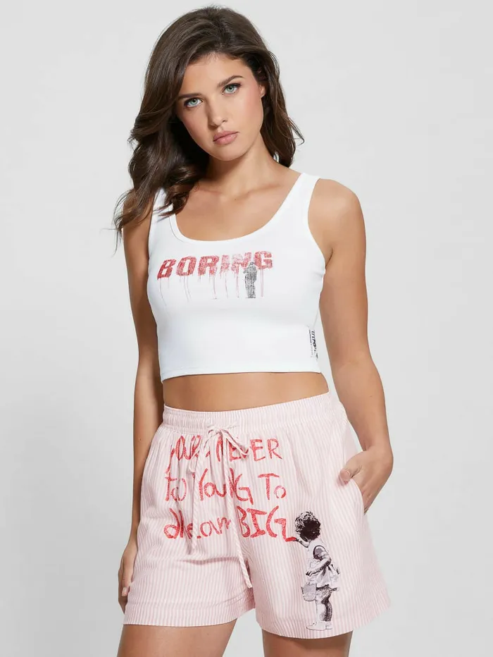 Tops Eco Boring Slogan Tank Top Pure White GUESS Women Tops Eco Boring Slogan Tank Top Pure White GUESS Women