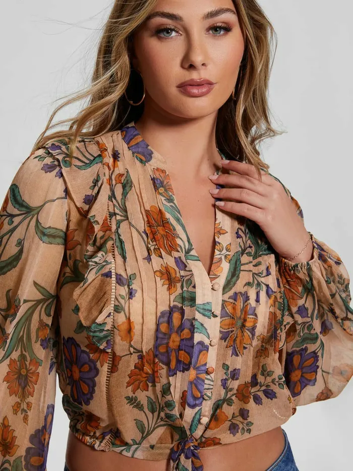 Tops Eco Dionne Chiffon TieFront Top Free Spirit Floral Print GUESS Women
