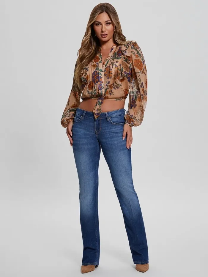 Tops Eco Dionne Chiffon TieFront Top Free Spirit Floral Print GUESS Women Tops Eco Dionne Chiffon TieFront Top Free Spirit Floral Print GUESS Women