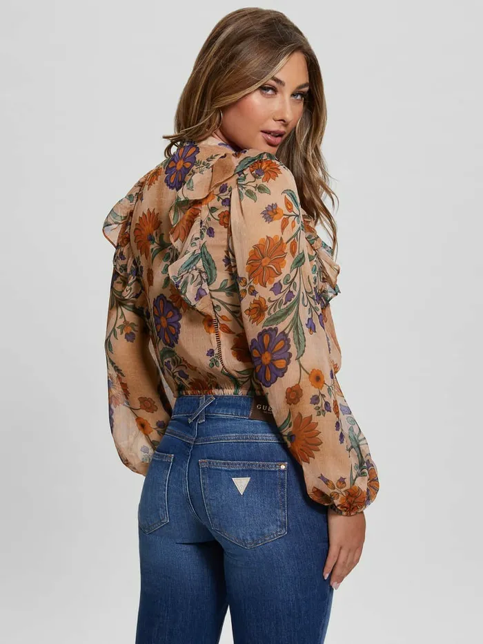 Tops Eco Dionne Chiffon TieFront Top Free Spirit Floral Print GUESS Women Tops Eco Dionne Chiffon TieFront Top Free Spirit Floral Print GUESS Women
