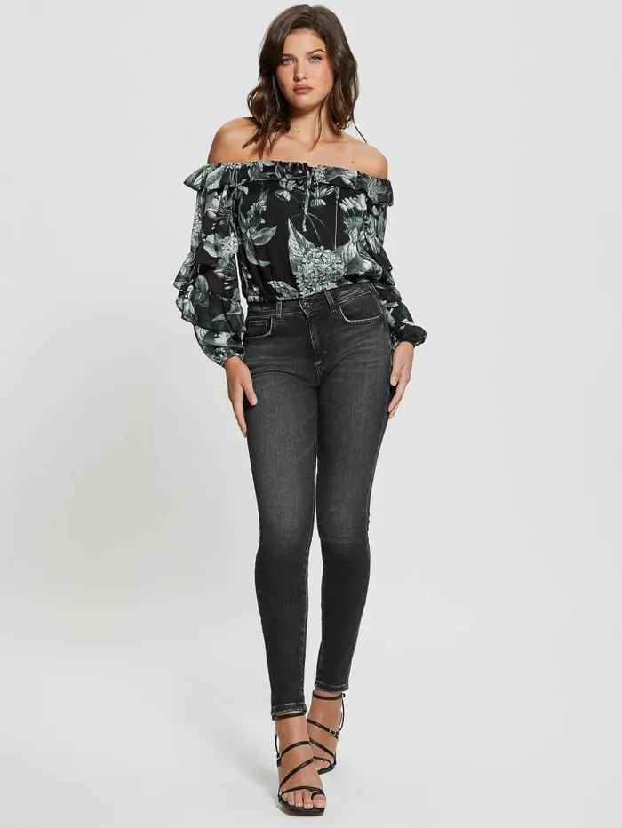 Tops Eco Shani OfftheShoulder Top Phantom Flora Print Black 8211 GUESS Women
