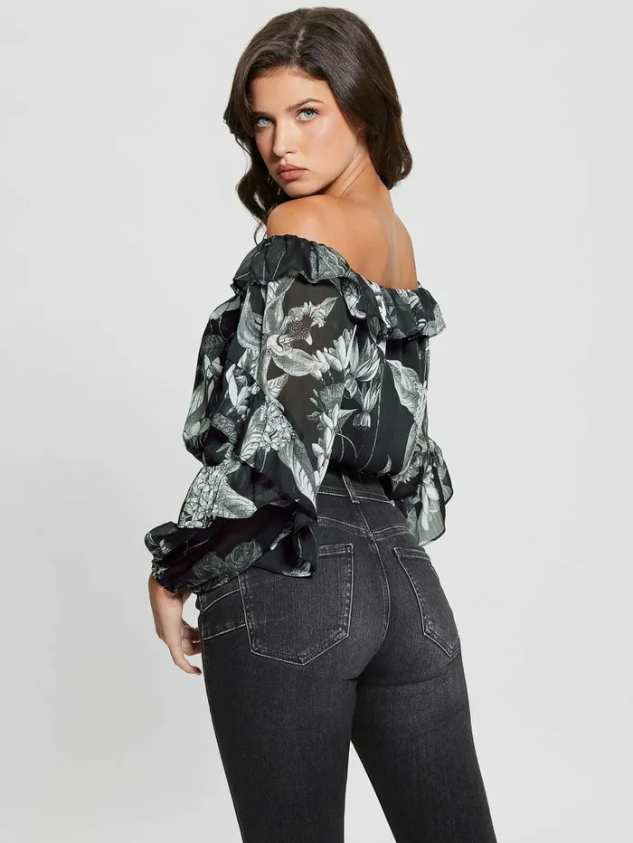 Tops Eco Shani OfftheShoulder Top Phantom Flora Print Black 8211 GUESS Women