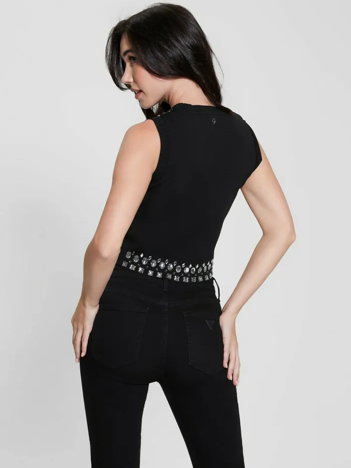 Tops Everly Jeweled Sweater Top Black GUESS Women Tops Everly Jeweled Sweater Top Black GUESS Women
