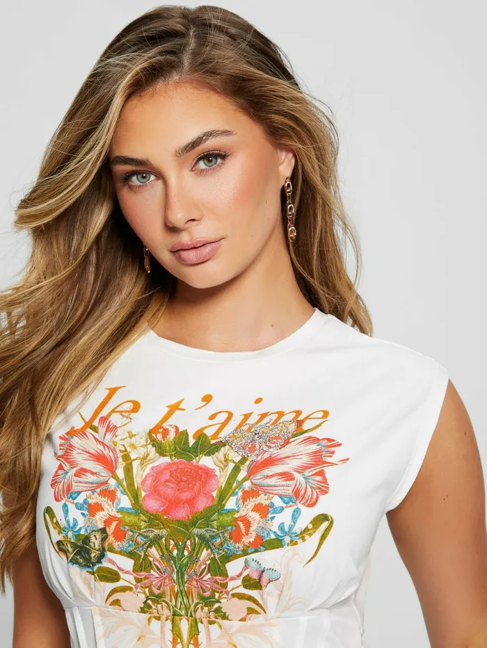 Tops GUESS Women Eco Je T8217aime Corset Tee Pure White