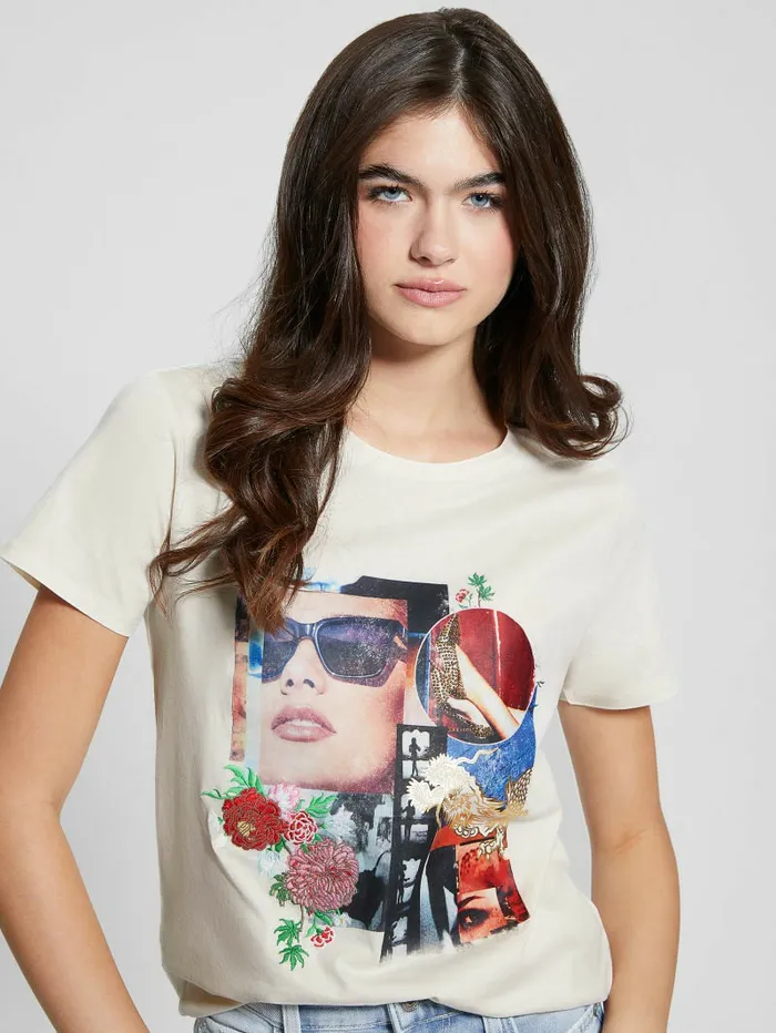 Tops GUESS Women Hollywood Dragon Tee Cream White