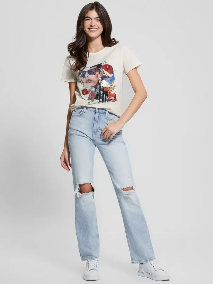 Tops GUESS Women Hollywood Dragon Tee Cream White Tops GUESS Women Hollywood Dragon Tee Cream White