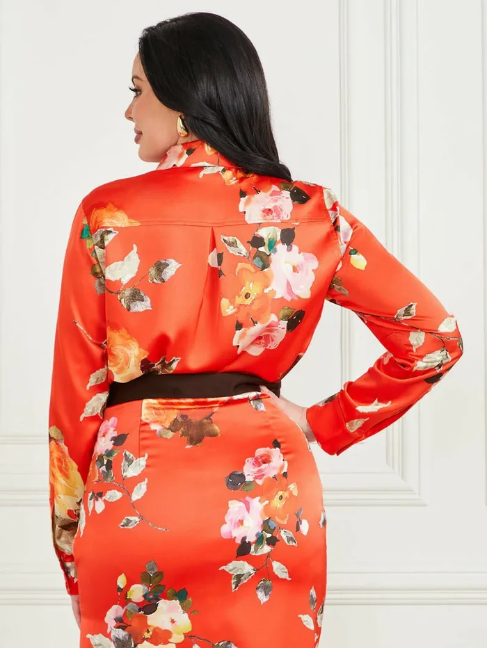 Tops GUESS Women Icon Printed Satin Blouse Corsage Print Tops GUESS Women Icon Printed Satin Blouse Corsage Print