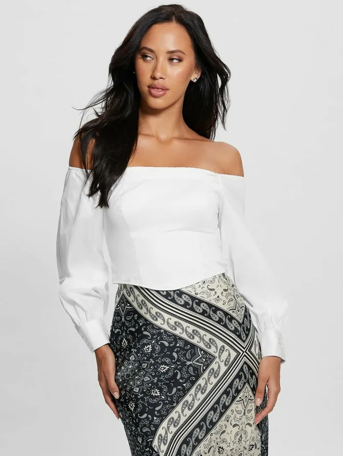 Tops Kristin OfftheShoulder Corset Top Pure White GUESS Women