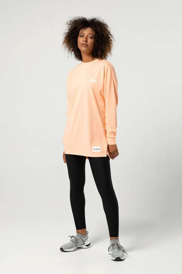 Tops Ladies Bloch Print Oversized Long Sleeve Tee Peach 8211 Bloch Adult