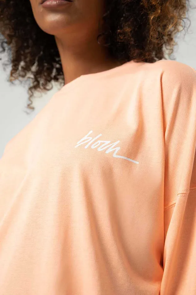 Tops Ladies Bloch Print Oversized Long Sleeve Tee Peach 8211 Bloch Adult