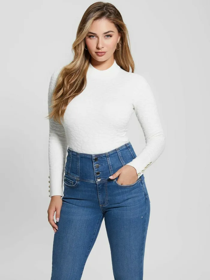 Tops Women Eco Leopard Willa Sweater Dove White GUESS Tops Women Eco Leopard Willa Sweater Dove White GUESS