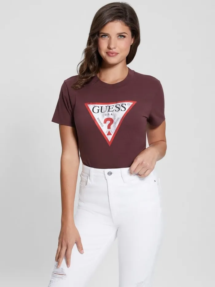 Tops Women Eco Triangle Logo Tee Coachwhip GUESS Tops Women Eco Triangle Logo Tee Coachwhip GUESS