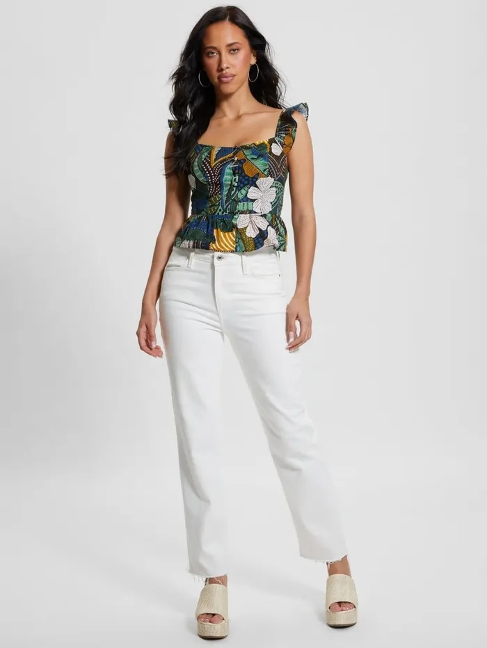Tops Women GUESS Eco Carine Peplum Top Tropical Traveler Tops Women GUESS Eco Carine Peplum Top Tropical Traveler
