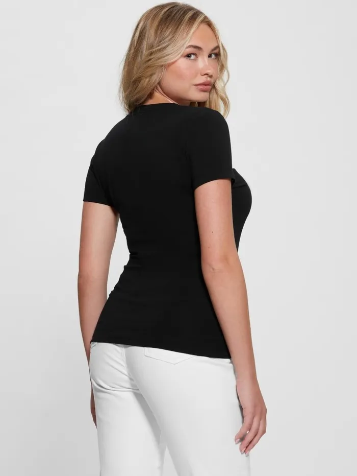 Tops Women GUESS Eco Rhinestone Logo Tee Black Tops Women GUESS Eco Rhinestone Logo Tee Black