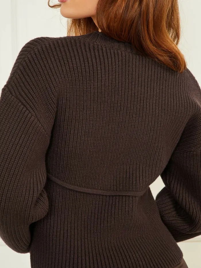 Tops Women GUESS Jules Cutout Sweater Cold Brew Tops Women GUESS Jules Cutout Sweater Cold Brew