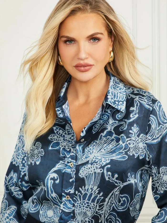 Tops Women GUESS Melissa Printed Blouse Floral Ink Print