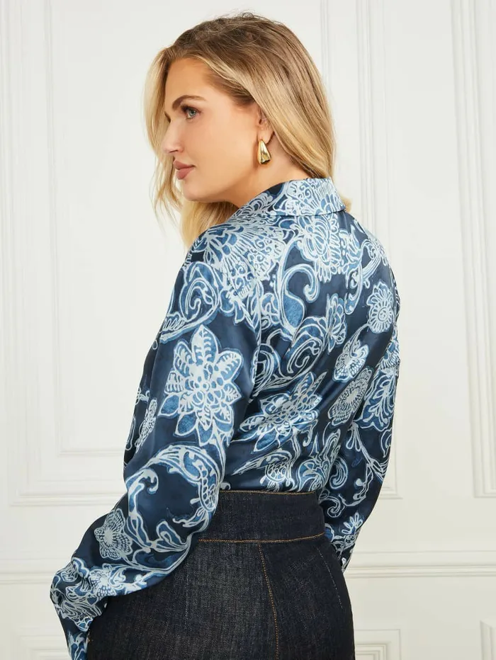 Tops Women GUESS Melissa Printed Blouse Floral Ink Print Tops Women GUESS Melissa Printed Blouse Floral Ink Print
