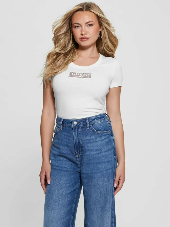Tops Women GUESS Studded Box Tee Pure White