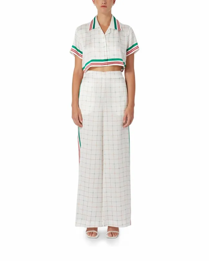 Trousers and Shorts Women Casablanca Paris Tennis Club Check Wide Leg Silk Trousers Trousers and Shorts Women Casablanca Paris Tennis Club Check Wide Leg Silk Trousers
