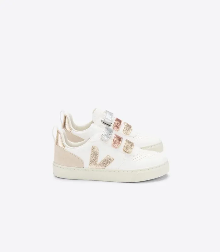 VEJA V10 CHROMEFREE LEATHER MULTICO WHITE SHINY Kids V10