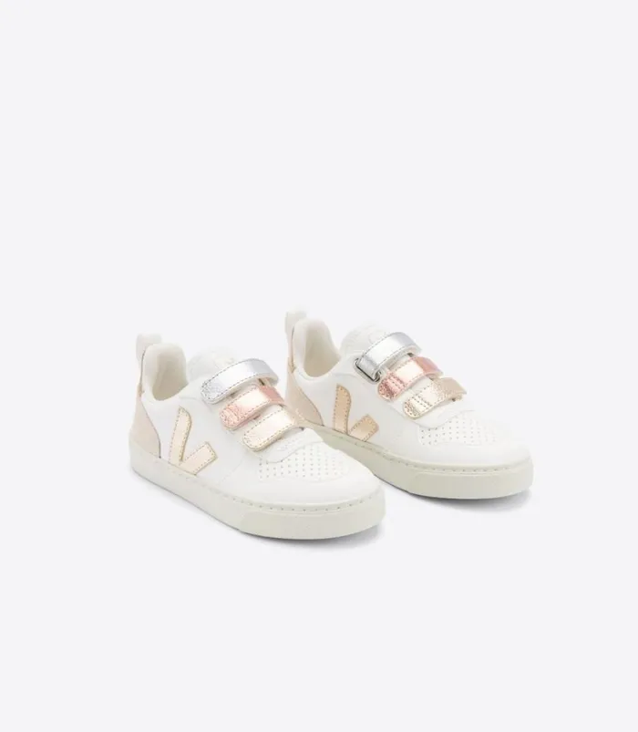 VEJA V10 CHROMEFREE LEATHER MULTICO WHITE SHINY Kids V10