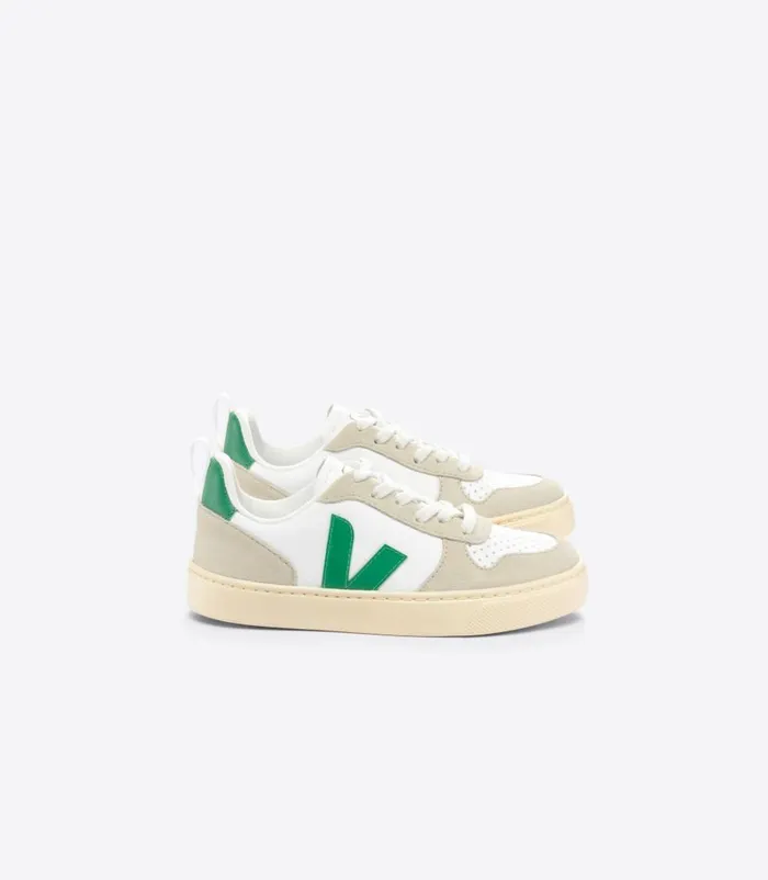VEJA V10 CHROMEFREE LEATHER WHITE EMERAUDE ALMOND Kids V10