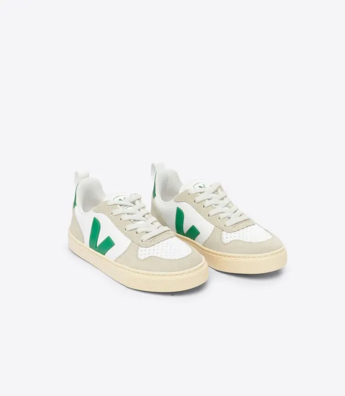 VEJA V10 CHROMEFREE LEATHER WHITE EMERAUDE ALMOND Kids V10