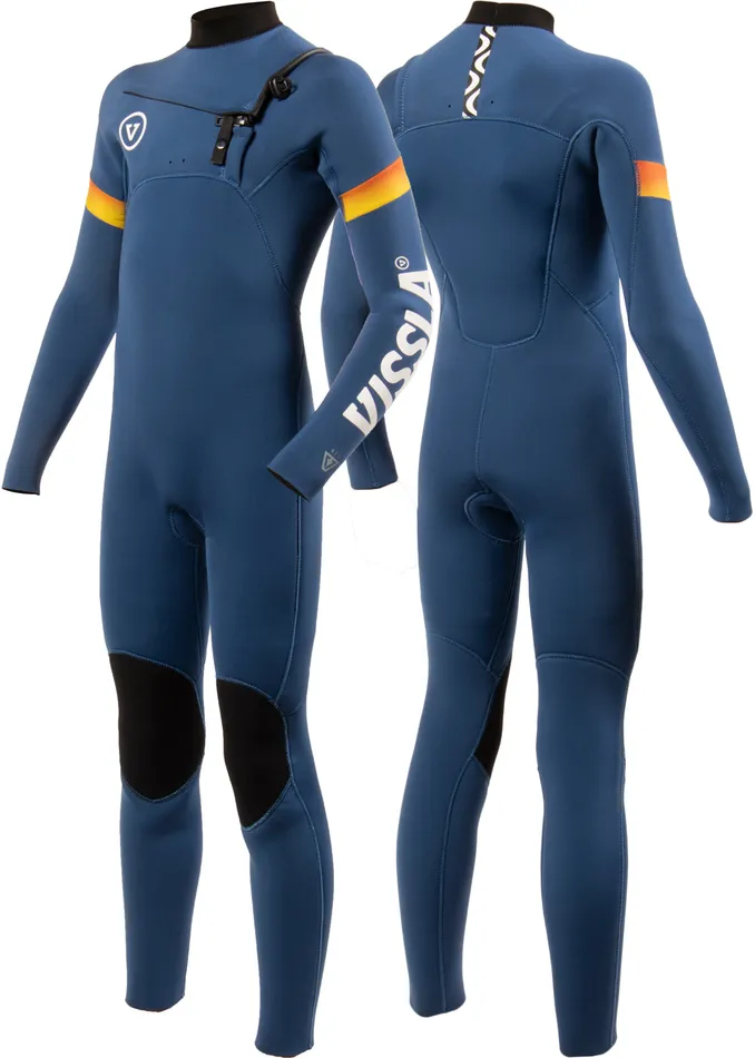 Vissla 7 Seas Boys Raditude 43 Full Chest Zip Wetsuit Harbor Blue Youth Wetsuits