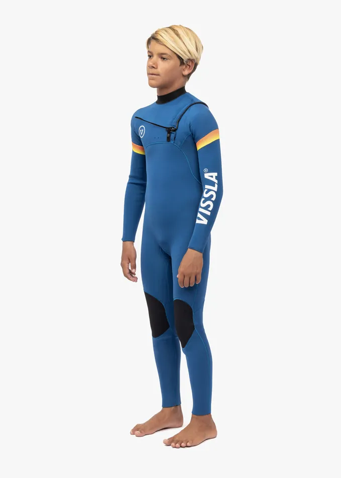 Vissla 7 Seas Boys Raditude 43 Full Chest Zip Wetsuit Harbor Blue Youth Wetsuits
