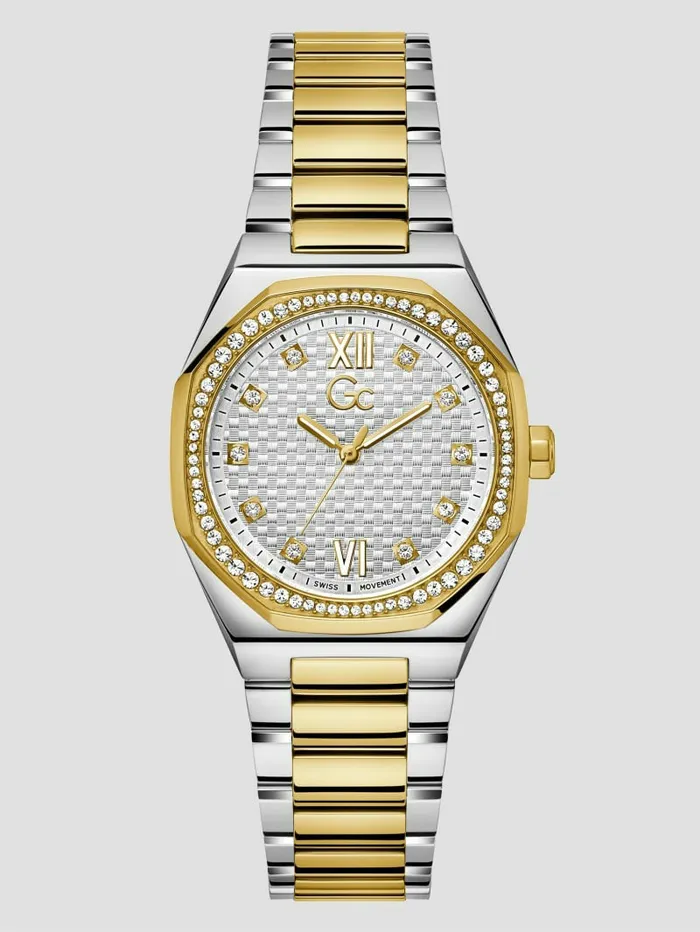 Watches GUESS Women Gc Gold and SilverTone Crystal Analog Watch Gold
