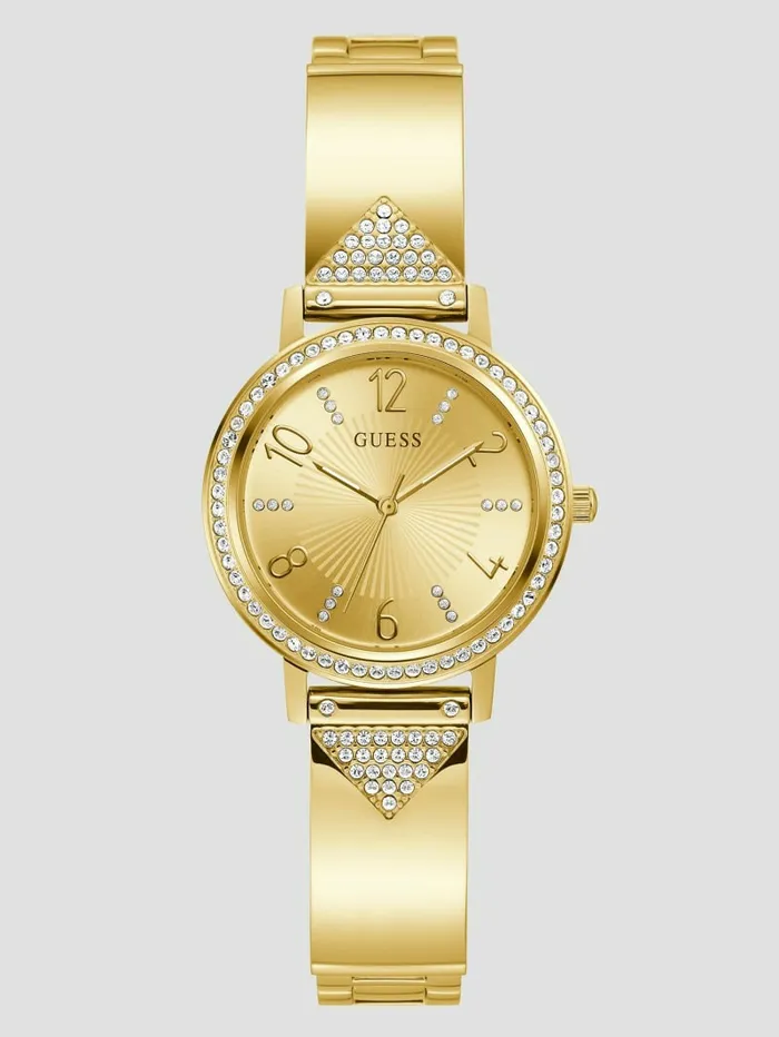 Watches GUESS Women GoldTone and Crystal Bangle Analog Watch Gold
