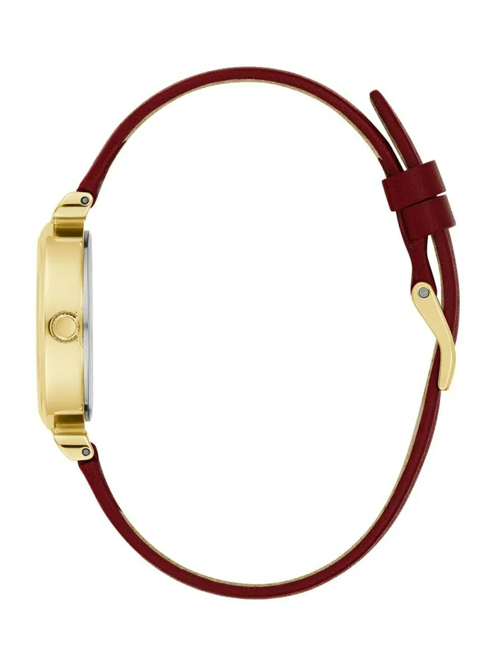Watches GUESS Women GoldTone and Red Leather Analog Watch Burgundy Watches GUESS Women GoldTone and Red Leather Analog Watch Burgundy