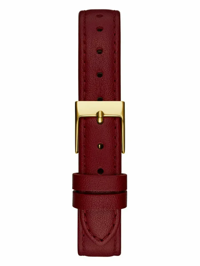 Watches GUESS Women GoldTone and Red Leather Analog Watch Burgundy Watches GUESS Women GoldTone and Red Leather Analog Watch Burgundy