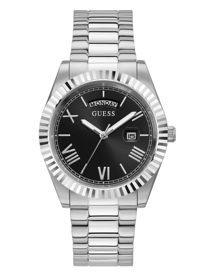 Watches GUESS WomenMen SilverTone Analog Watch Silver