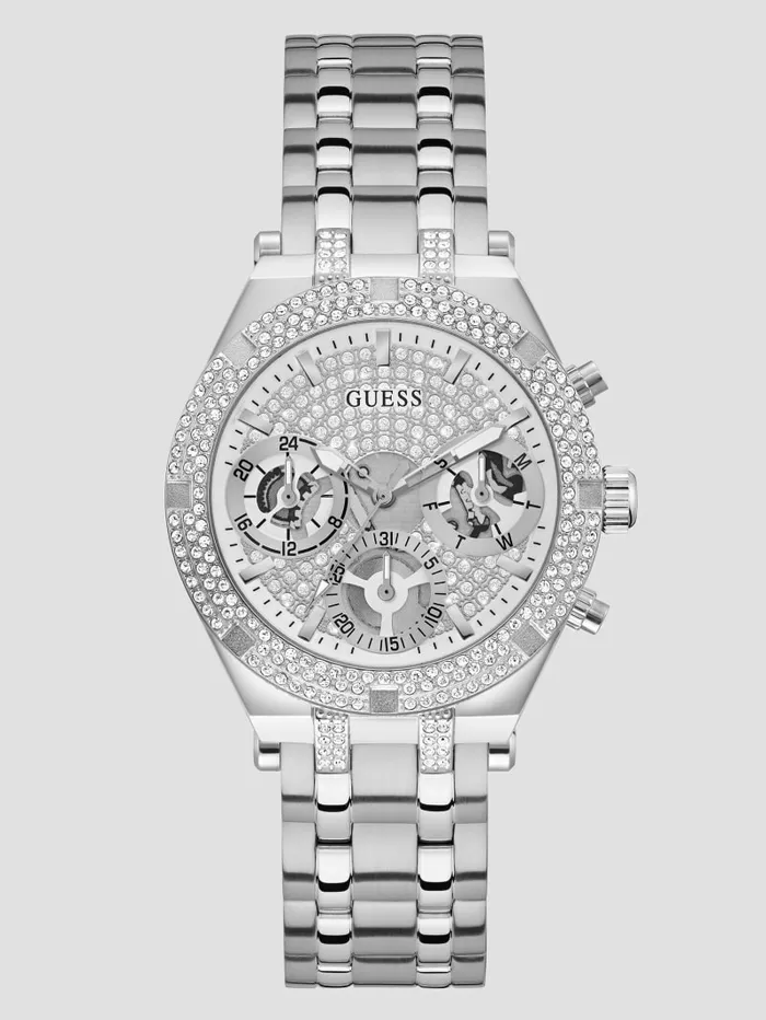 Watches SilverTone and Crystal Multifunction Watch Silver 8211 GUESS Women