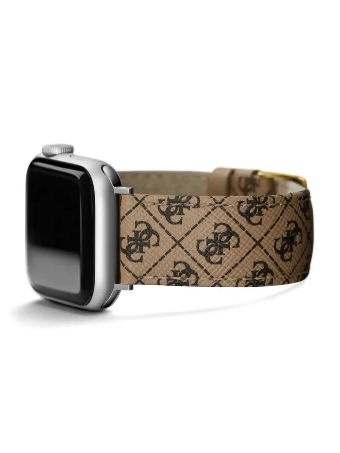Watches Women Brown Logo Leather 3840 mm Band for Apple Watch Nude GUESS