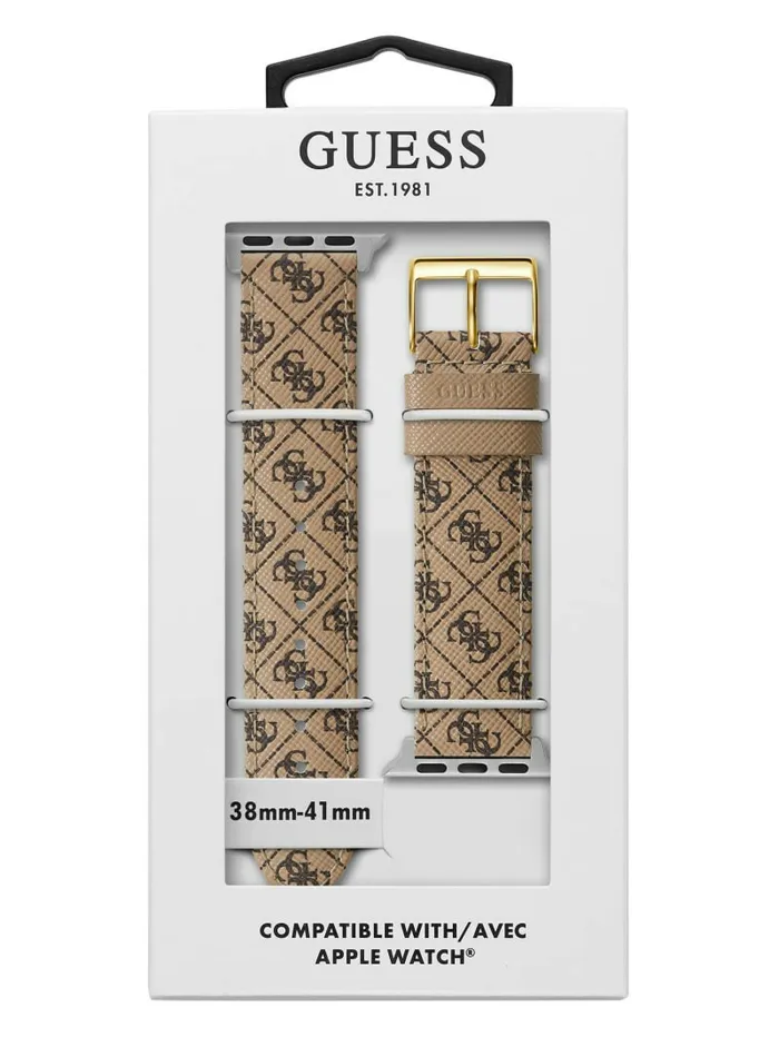 Watches Women Brown Logo Leather 3840 mm Band for Apple Watch Nude GUESS